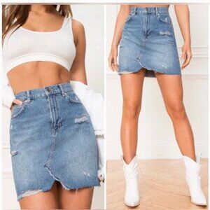 Denim Distressed Mini Skirt